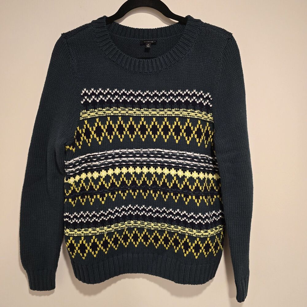 TALBOTS Diamond Fair Isle Crewneck Sweater Medium Womens Knit Ski Winter Holiday